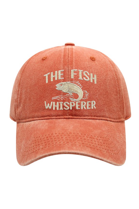 Unisex Adult Washed Baseball Cap Embroidered The Fish Whisperer Fish Graphic Fishing Hat
