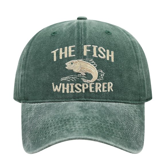 Men's Washed Cotton Baseball Cap, THE Fish Whisperer Fishing Hook Embroidered Low Profile Dad Hat, Adjustable Sun Hat for Outdoor Fishing