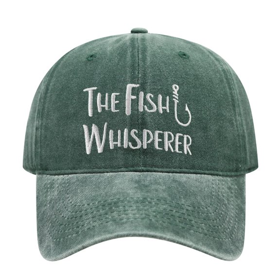 Men's Washed Cotton Baseball Cap, THE Fish Whisperer Fishing Hook Embroidered Low Profile Dad Hat, Adjustable Sun Hat for Outdoor Fishing