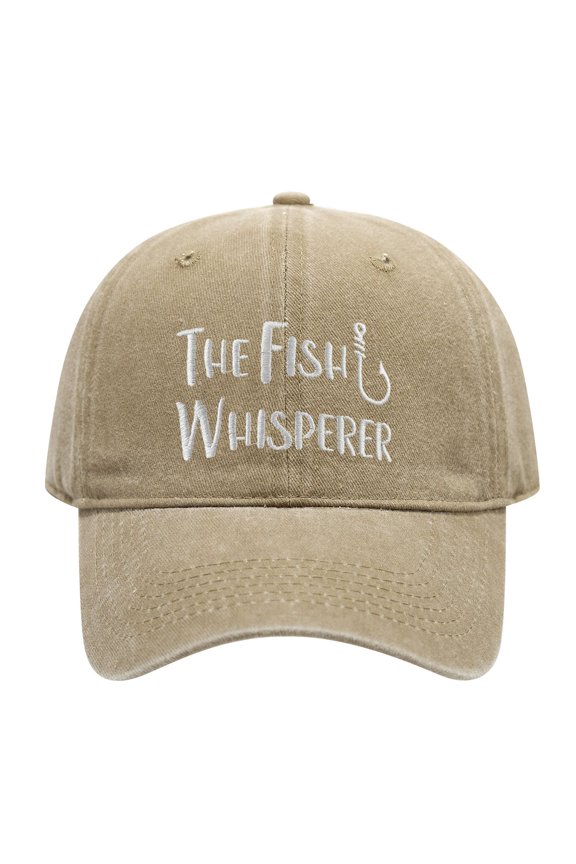 Men's Washed Cotton Baseball Cap, THE Fish Whisperer Fishing Hook Embroidered Low Profile Dad Hat, Adjustable Sun Hat for Outdoor Fishing