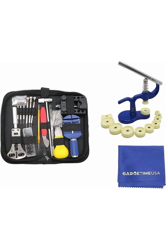 Unisex Adult Watch Repair Tool Kit 147-Piece Complete Set for Maintenance & Repairs with Nylon Zipper Case and Battery Tools