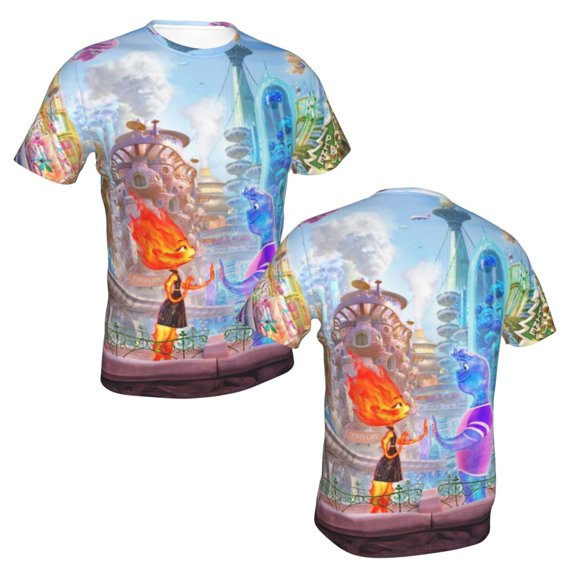 Unisex Adult Water Fire Elementa T-Shirts, 3D Graphic Novelty Shirts Crewneck Short Sleeve Tees for Men Women