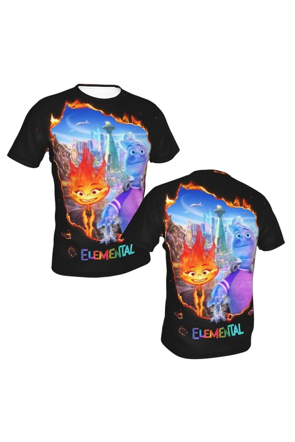Unisex Adult Water Fire Elementa T-Shirts, 3D Graphic Novelty Shirts Crewneck Short Sleeve Tees for Men Women