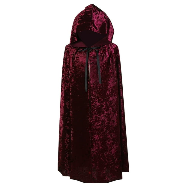 Unisex Adult and Kid Hooded Velvet Cloak Full Length Halloween Cape for Wizard Christmas Party