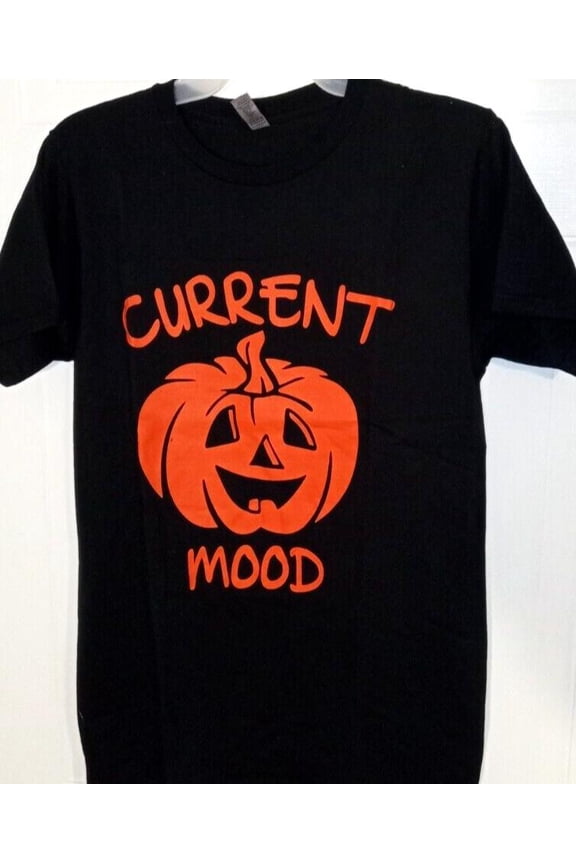 Unisex Adult's Black Halloween T-Shirt - Pumpkin / CURRENT MOOD Print - Size: XXL