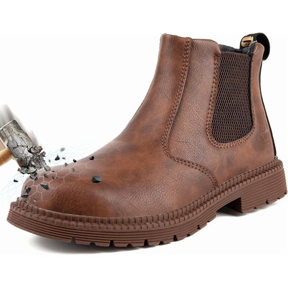 Unisex-Adults Steel Toe Chelsea Boots, Men's Industrial Construction Shoes, Waterproof, Lightweight, Comfortable, Non-slip Safety Boots