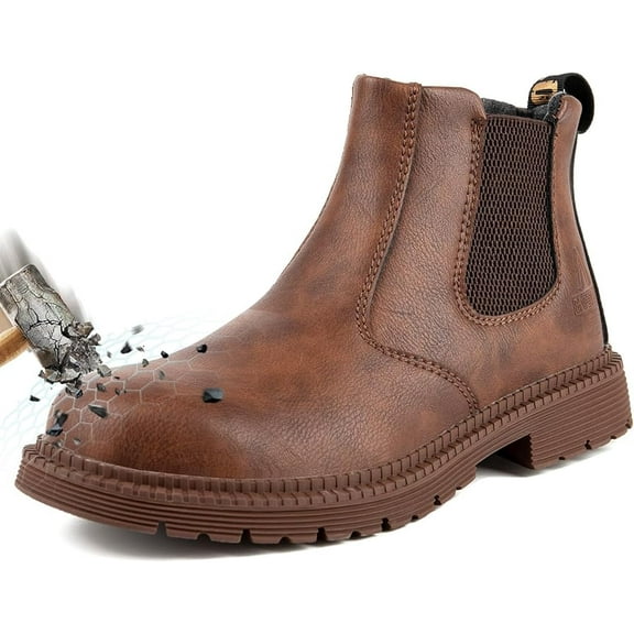 Unisex-Adults Steel Toe Chelsea Boots, Men's Industrial Construction Shoes, Waterproof, Lightweight, Comfortable, Non-slip Safety Boots