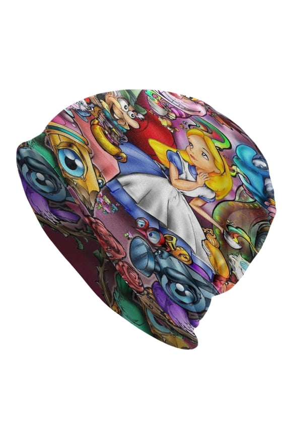 Unisex Alice in Wonden-Lan Knitted Hat Warm Slouchy Knit Hat Headwear Skull Hat for Men Women