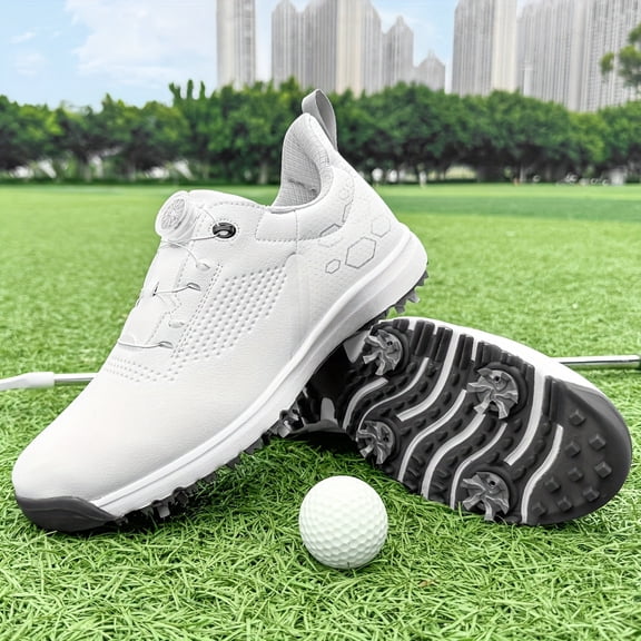 Unisex All-Season Golf Shoes - Anti-Slip TPU Sole, Breathable Synthetic Upper, Durable MD Outsole for Outdoor Training, Hiking & Casual Wear - White & Navy Blue, Sports Footwear, Antislip Footwear