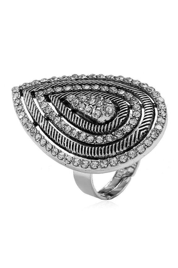 Unisex Alloy Drop Shape Ring with Diamond Inlay Artificial Gems European American Individually Packed Travel Souvenir Ring Gift