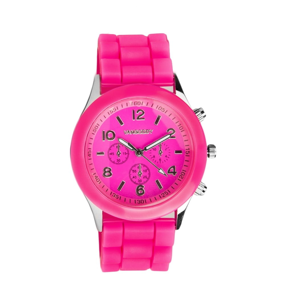 Unisex Analog Round Wrist Watch For Casual Wear With Adjustable Silicone Strap (Magenta)