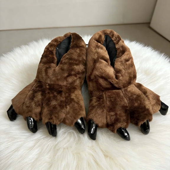 Unisex Animal Paw Slippers Cute Cartoon Warm Soft Plush House Slippers Slippers for Women Men US Size 6-9