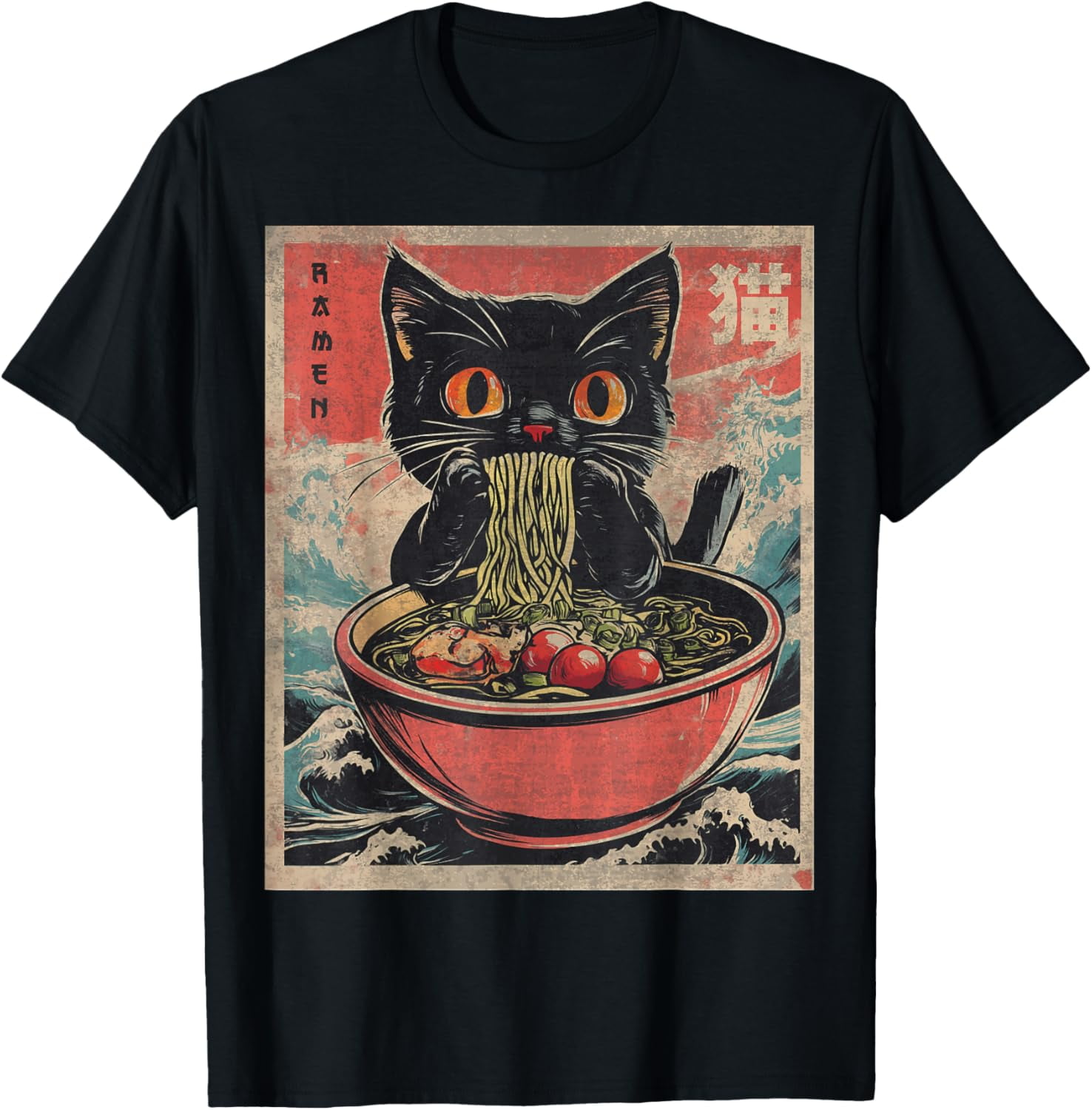 Unisex Anime Cat Ramen Japanese Funny Graphic Tees Kawaii Cat Anime ...