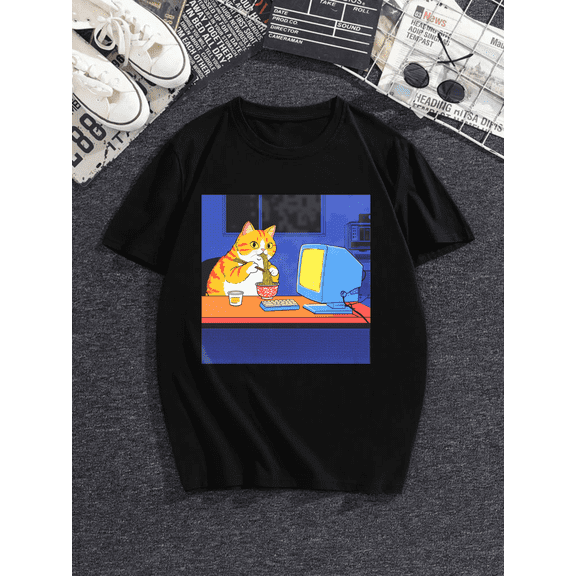 Unisex Anime Cat Ramen Japanese Funny Graphic Tees Kawaii Cat Anime Gifts T-Shirt