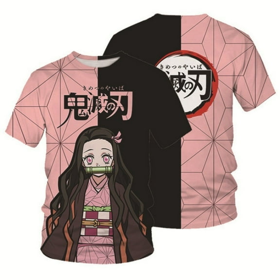 Unisex Anime Demon Slayer Shirt Cosplay Shirt Cartoon T-Shirts Fashion Casual Mens Shirts -L
