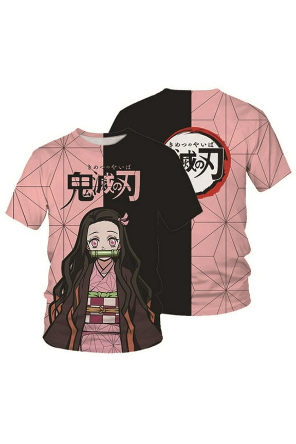 Unisex Anime Demon Slayer Shirt Cosplay Shirt Cartoon T-Shirts Fashion Casual Mens Shirts -L