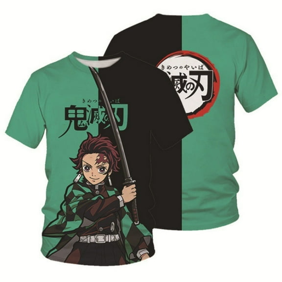 Unisex Anime Demon Slayer Shirt Cosplay Shirt Cartoon T-Shirts Fashion Casual Mens Shirts -L