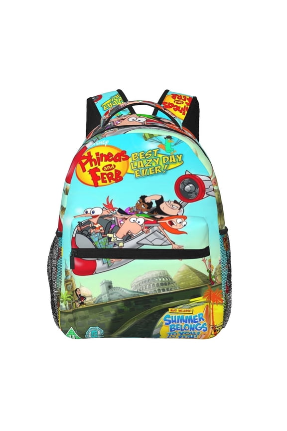 Unisex Anime Large Capacity Laptop Bags Bookbag Schoolbag Daypack Phineas & Ferb Casual Backpack
