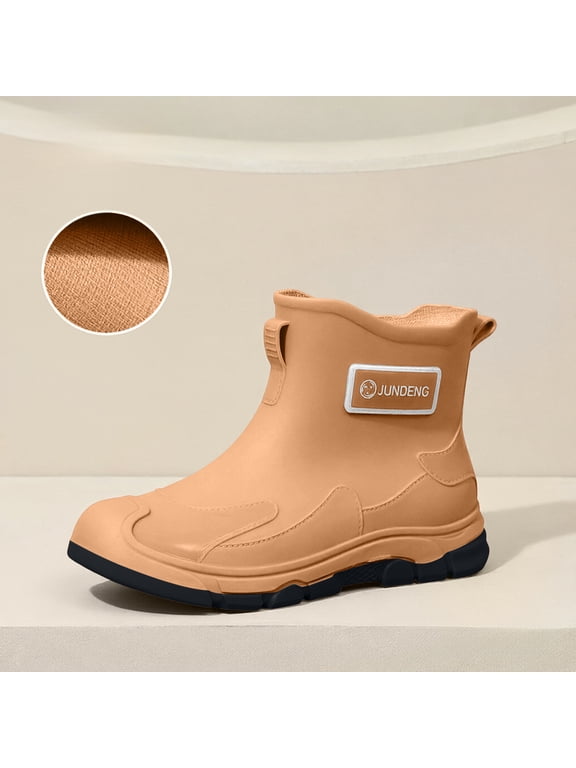 Unisex Ankle Rain Boots Waterproof Rubber Slip On Non Slip Work Outdoor Garden Couple Matching Short Rain Booties Multi Colors Brown B