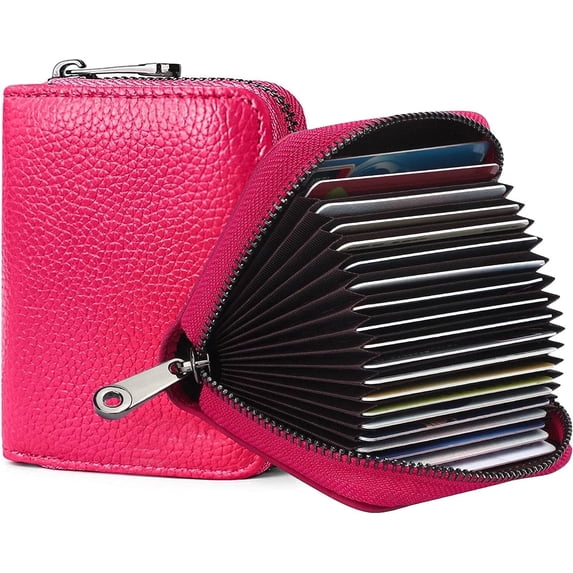 GoXteam Unisex Anti-Credit Card Fraud Multi-Compartment 20 Slot Leather Credit Card Holder Wallet, Rose Pink