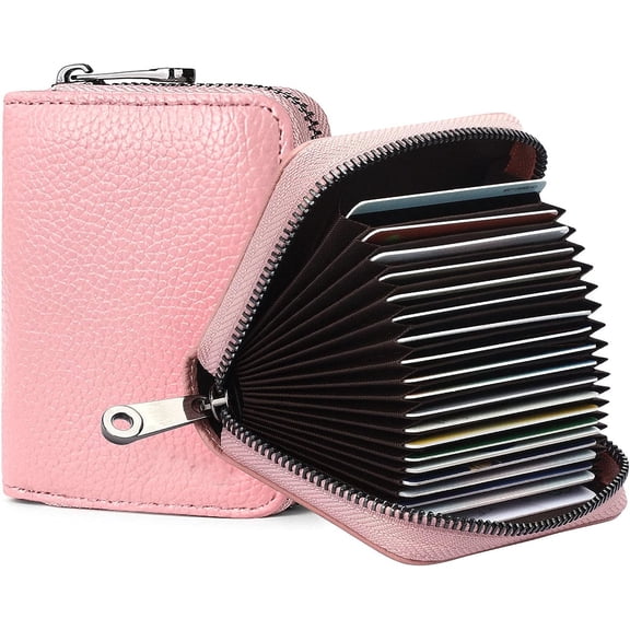GoXteam Unisex Credit Card Holder Wallet Blocking Casual 20 Slot Leather Compact Pink