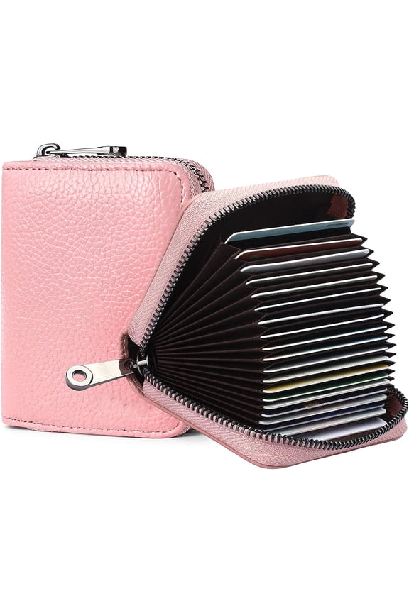 Unisex Credit Card Holder Wallet Blocking Casual 20 Slot Leather Compact Pink