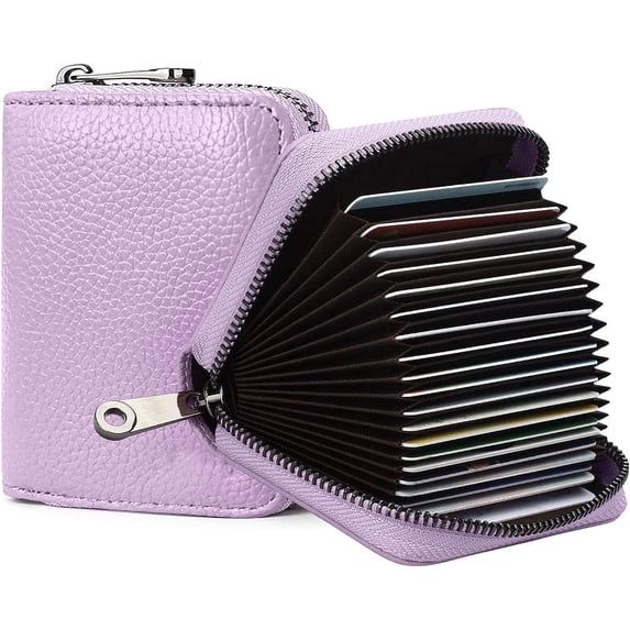 GoXteam Unisex Leather Zipper Credit Card Holder Wallet, 20 Slots, Purple