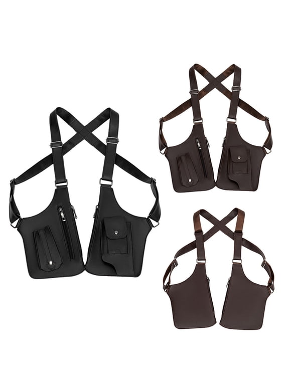 Unisex Anti-Theft Leather Double Shoulder Chest Bag, Adjustable Vest-Style Sling Bag with Multi-Pocket Pouch Wallet Design for Phone, Keys And Passport