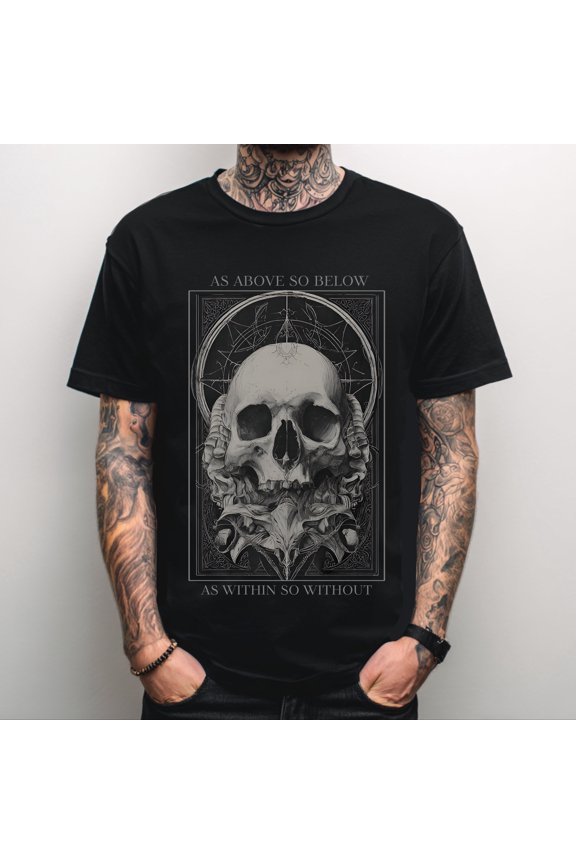 Unisex As Above So Below Skull Graphic Gothic T-Shirt Emo Punk Grunge Goth Shirt