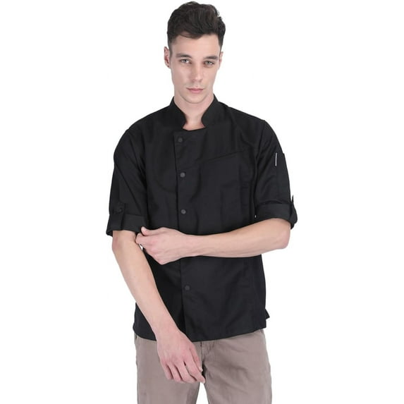 Unisex Asymmetrical Black Color Chef Coat Jacket with Side mesh for All kind of Chefs XXL Size