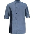 thumbnail image 1 of Unisex Asymmetrical Denim Jeans Light Gray Color Chef Coat with Side mesh for All kind of Chefs L Size, 1 of 3