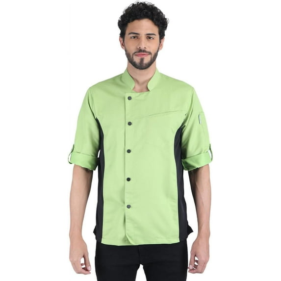 Unisex Asymmetrical Green Color Chef Coat Jacket with Side mesh for All kind of Chefs S Size