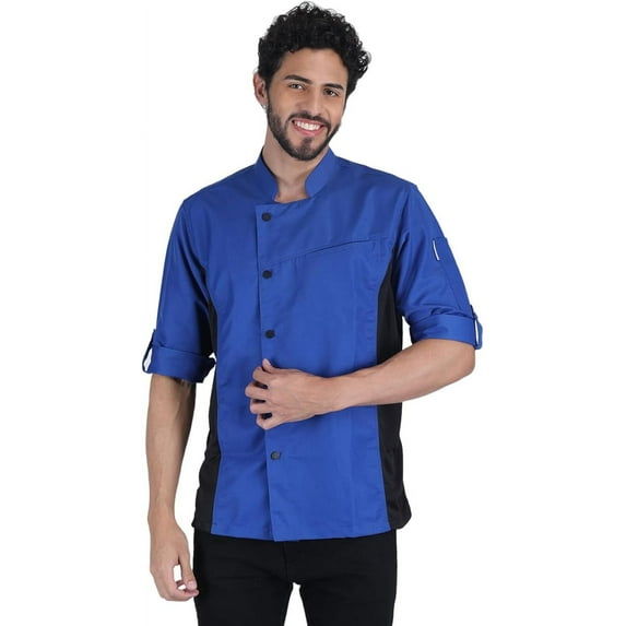 Unisex Asymmetrical Ocean Blue Color Chef Coat Jacket with Side mesh for All kind of Chefs XXL Size