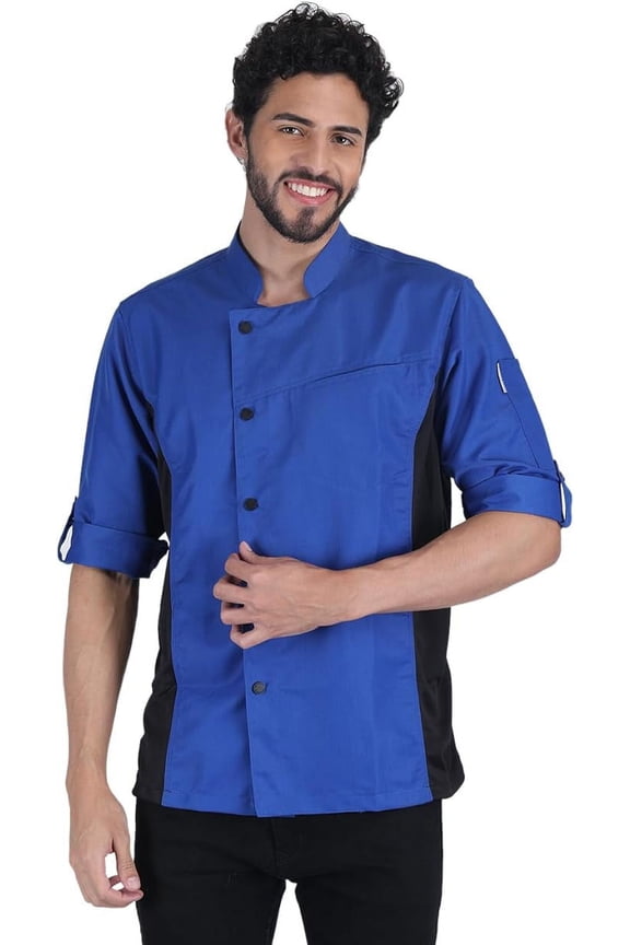 Unisex Asymmetrical Ocean Blue Color Chef Coat Jacket with Side mesh for All kind of Chefs XXL Size