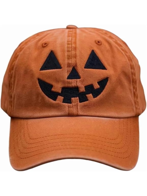 Unisex Autumn Halloween Pumpkin Face Baseball Hat,Jack-o lantern Pumpkin Embroidered Adjustable Spooky Season Cap。pumpkin