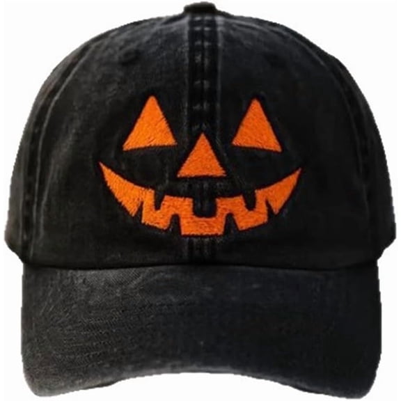 DOVACKA Unisex Autumn Halloween Pumpkin Face Baseball Hat,Black Jack-o lantern Pumpkin Embroidered Adjustable Spooky Season Cap