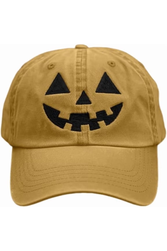 Unisex Autumn Halloween Pumpkin Face Baseball Hat,Khaki Jack-o lantern Pumpkin Embroidered Adjustable Spooky Season Cap
