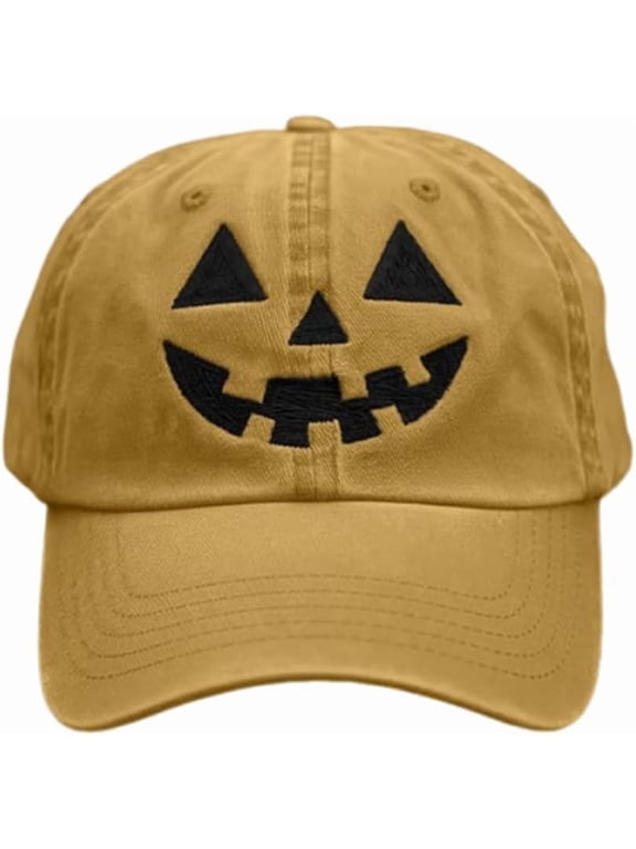 Unisex Autumn Halloween Pumpkin Face Baseball Hat,Khaki Jack-o lantern Pumpkin Embroidered Adjustable Spooky Season Cap