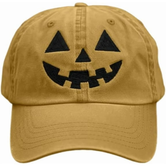 DOVACKA Unisex Autumn Halloween Pumpkin Face Baseball Hat,Khaki Jack-o lantern Pumpkin Embroidered Adjustable Spooky Season Cap