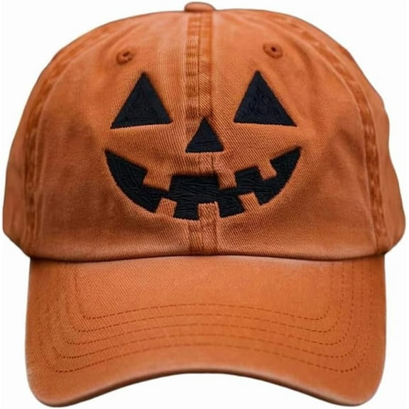DOVACKA Unisex Autumn Halloween Pumpkin Face Baseball Hat,Jack-o lantern Pumpkin Embroidered Adjustable Spooky Season Cap。pumpkin