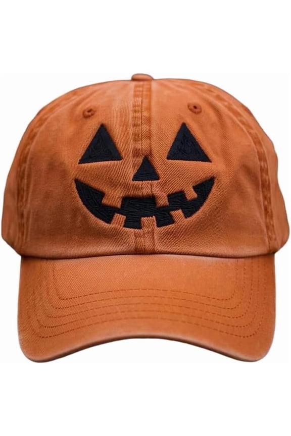Unisex Autumn Halloween Pumpkin Face Baseball Hat,Jack-o lantern Pumpkin Embroidered Adjustable Spooky Season Cap。pumpkin