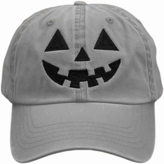 DOVACKA Unisex Autumn Halloween Pumpkin Face Baseball Hat,Grey Jack-o lantern Pumpkin Embroidered Adjustable Spooky Season Cap