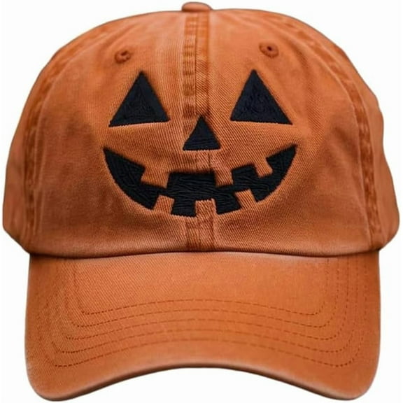 Unisex Autumn Halloween Pumpkin Face Baseball Hat,Jack-o lantern Pumpkin Embroidered Adjustable Spooky Season Cap