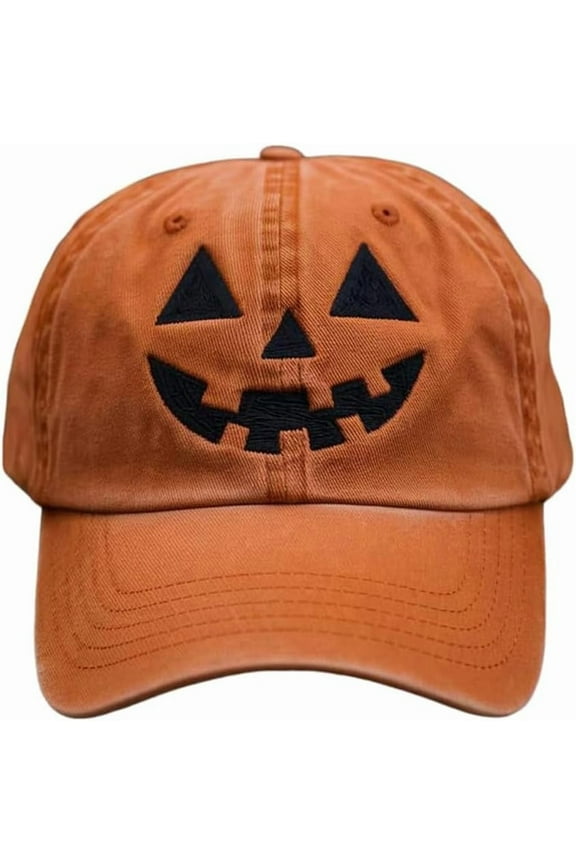 Unisex Autumn Halloween Pumpkin Face Baseball Hat,Jack-o lantern Pumpkin Embroidered Adjustable Spooky Season Cap