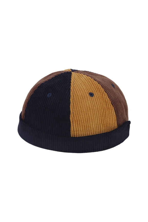 Unisex Autumn Winter Corduroy Color Block Hat - Soft Casual Brimless Cap, Comfortable Versatile Daily Warm Headwear,Size:One Size