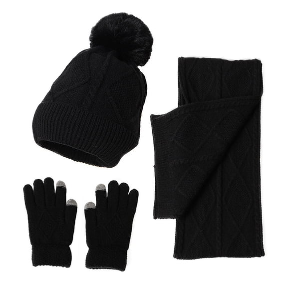Unisex Autumn Winter Warm Cute Soft Hat Scarf Gloves Set Knit Snow Cap Touchscreen