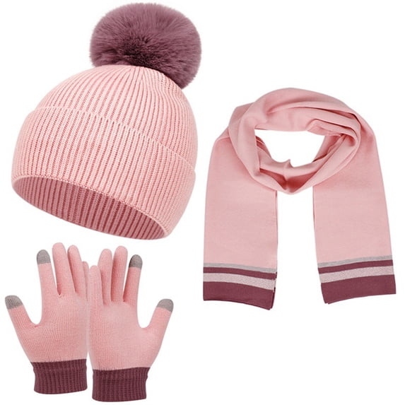 Unisex Autumn Winter Warm Cute Soft Knit Hat Scarf Gloves Set Winter Cap Touchscreen