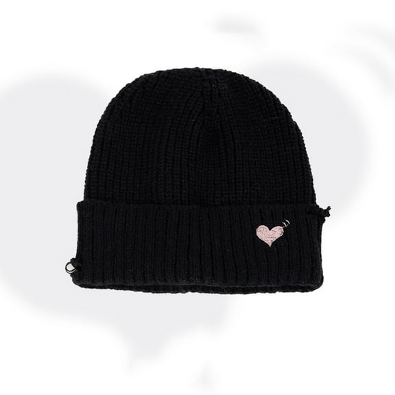 Unisex Autumn and Winter Fashion All-Match Heart-Shaped Embroidered Distressed Knitted Beanie