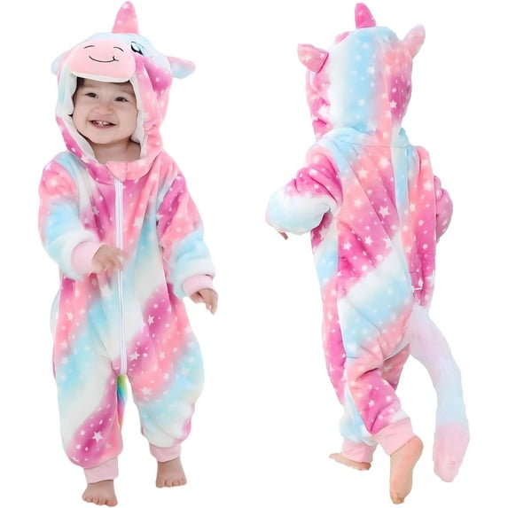 Unisex Baby Animal Onesie Flannel Hooded Romper for Infants Toddlers (0-3 Years) Winter Jumpsuit for Boys and Girls