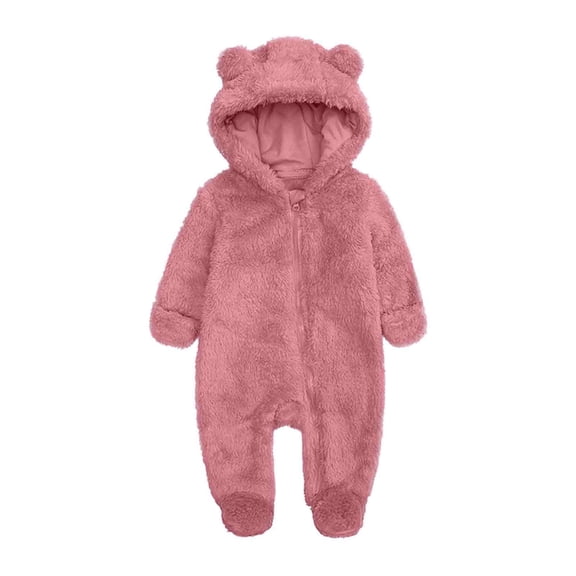 Unisex Baby Bear Fleece Snowsuit Newborn Zipper Footies Onesie Coat Soft Plush Hooded Pajamas Jumpsuit 0-12Months